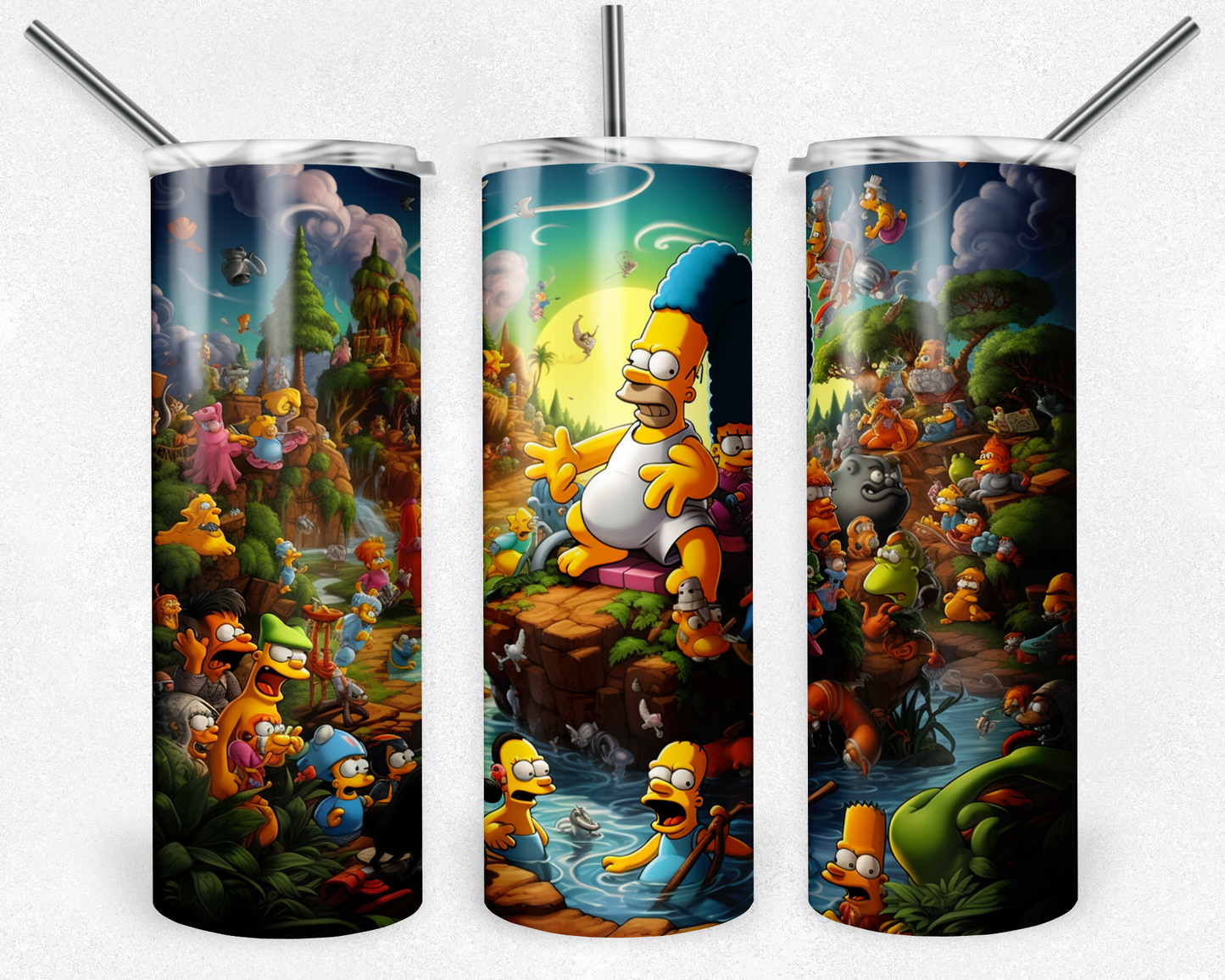 The Simpsons 20oz Sublimation Tumbler Designs, Simpsons Straight Skinny Tumbler Wrap PNG