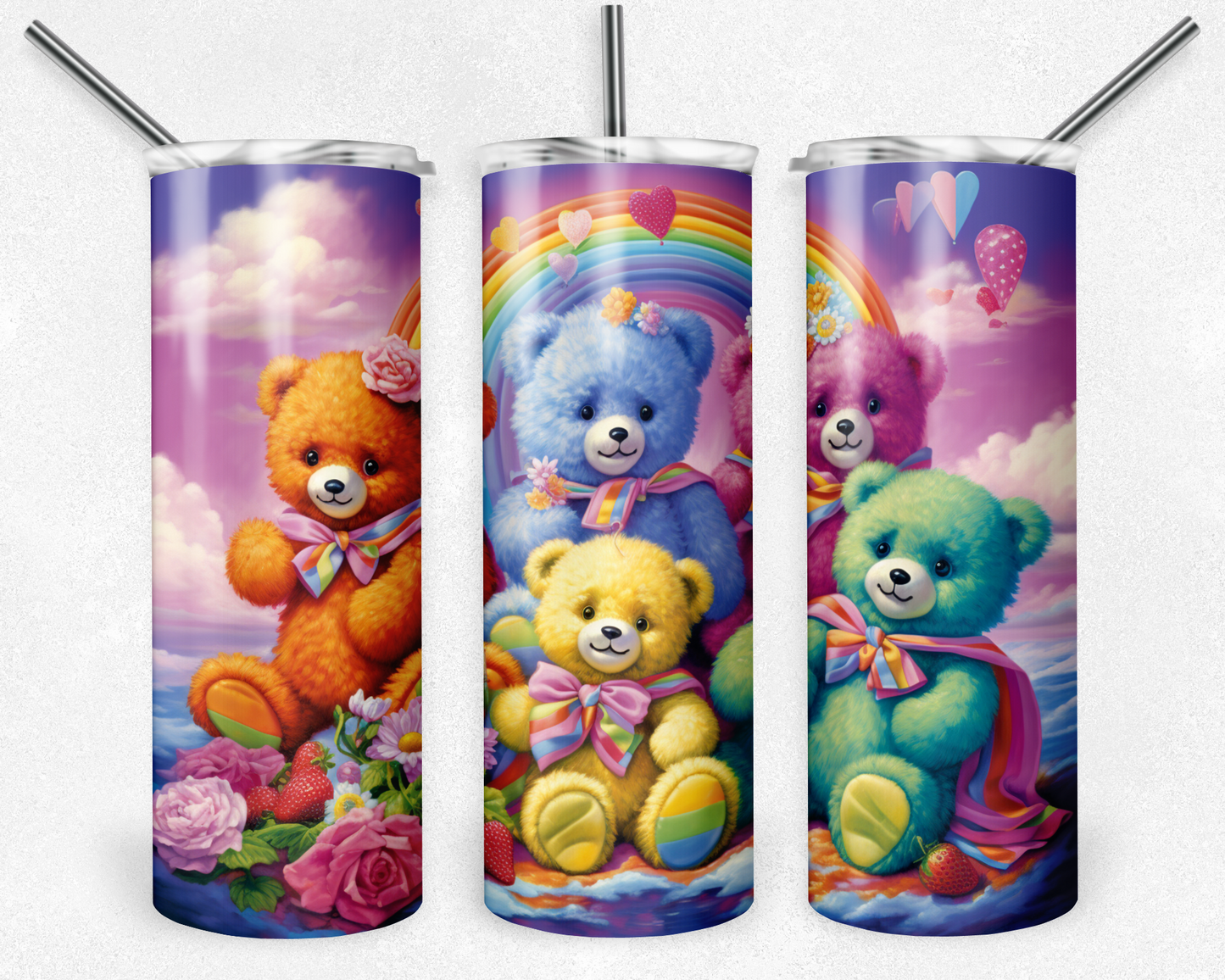 Care Bears 20oz Sublimation Tumbler Designs, Teddy Bear Straight Skinny Tumbler Wrap PNG