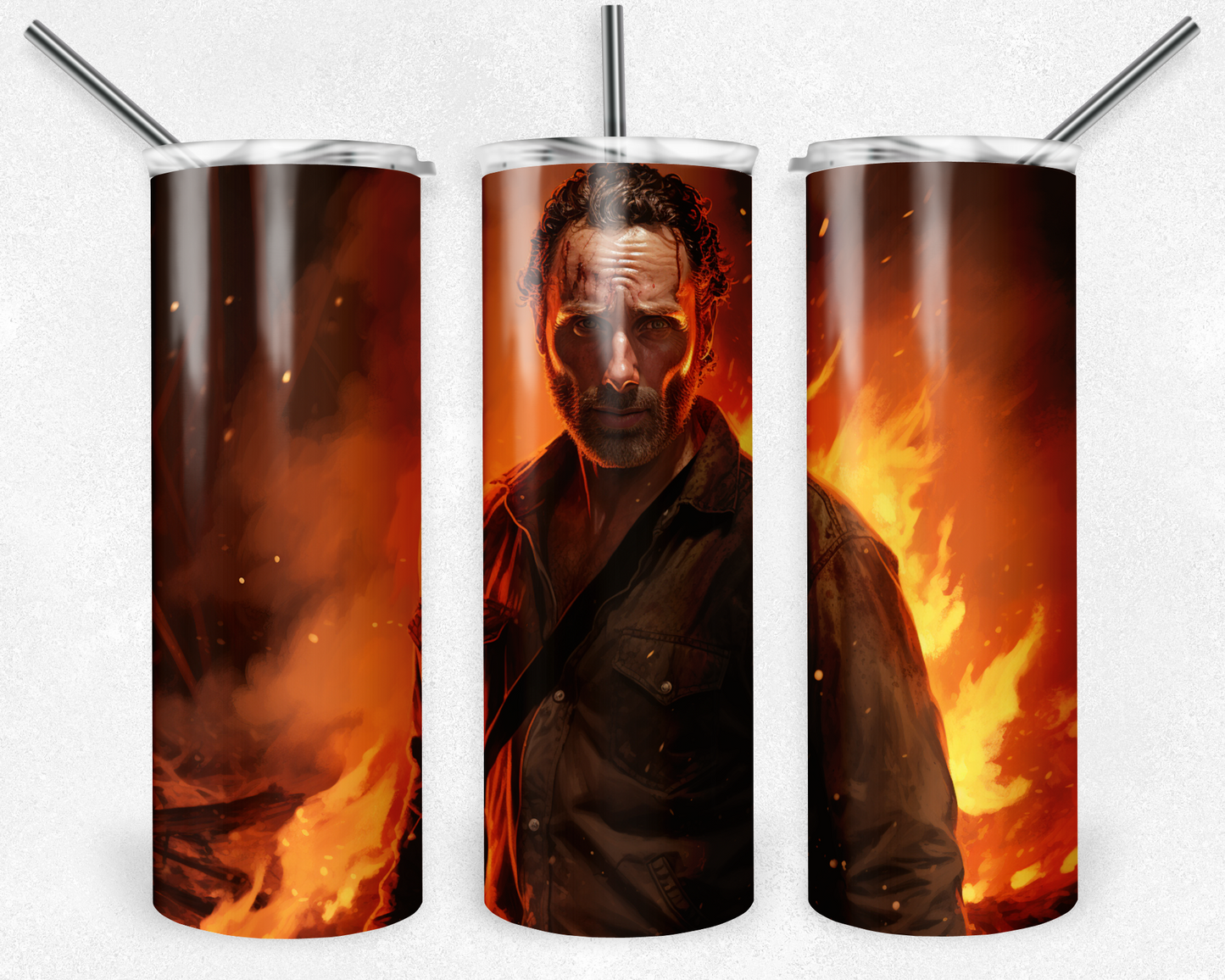 Rick Grimes 20oz Sublimation Tumbler Designs, The Walking Dead Straight Skinny Tumbler Wrap PNG