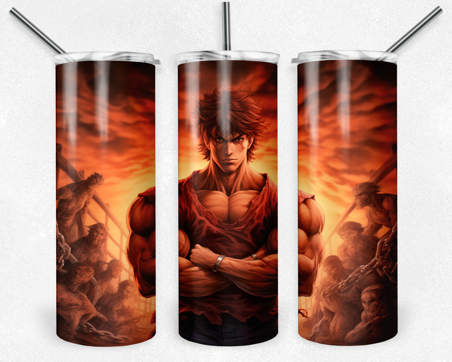 Baki the Grappler 20oz Sublimation Tumbler Designs, Baki the Grappler Straight Skinny Tumbler Wrap PNG