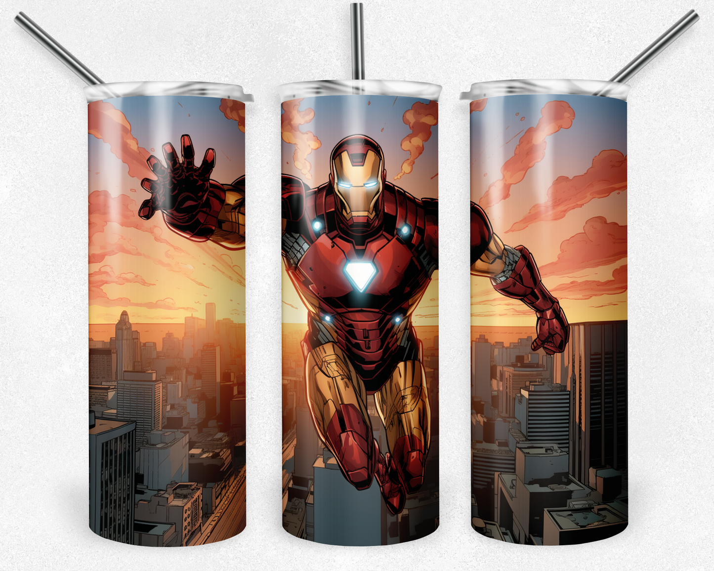 Iron Man 20oz Sublimation Tumbler Designs, Superhero Straight Skinny Tumbler Wrap PNG