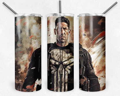 Punisher 20oz Sublimation Tumbler Designs, Marvel Superhero Straight Skinny Tumbler Wrap PNG