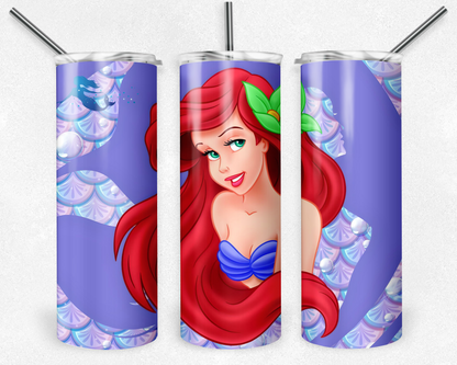 Little Mermaid 20oz Sublimation Tumbler Designs, Disney Cartoon Straight Skinny Tumbler Wrap PNG