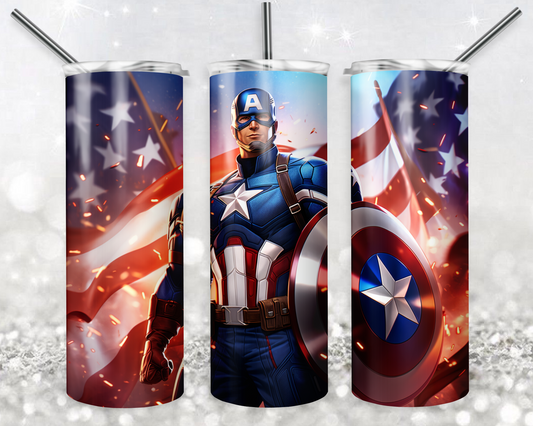 Captain America 20oz Sublimation Tumbler Designs, Superhero Straight Skinny Tumbler Wrap PNG