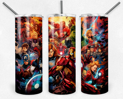 Avengers 20oz Sublimation Tumbler Designs, Superhero Straight Skinny Tumbler Wrap PNG