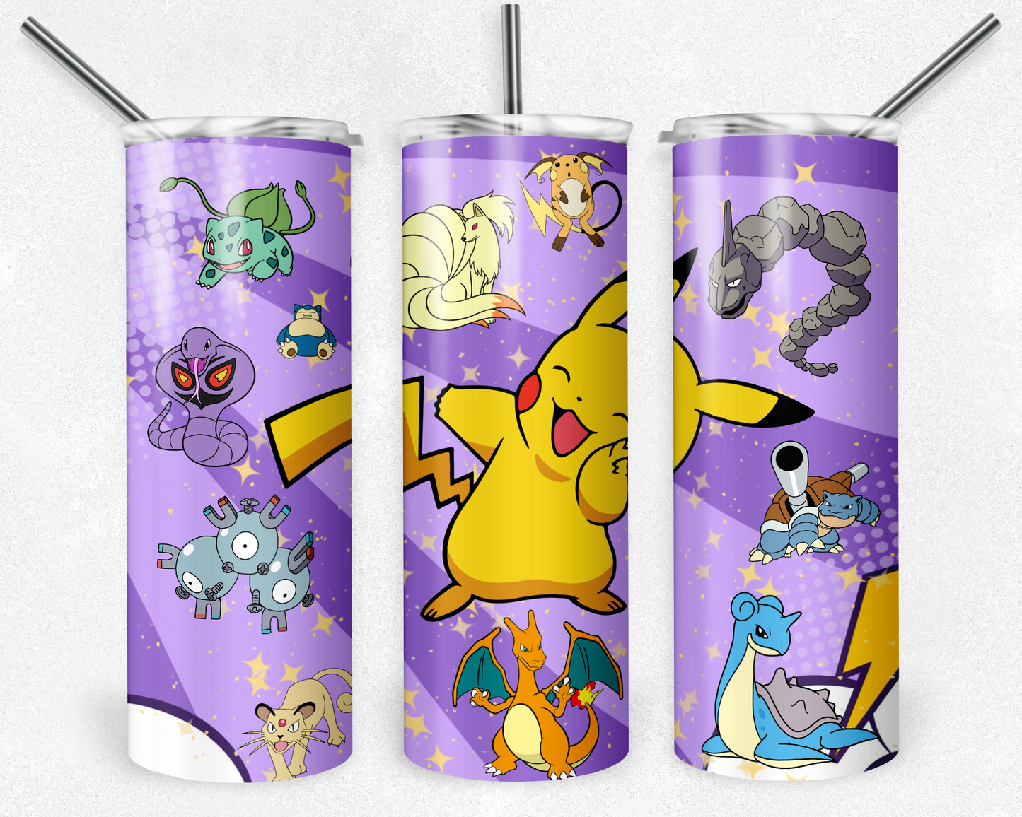 Pokemon 20oz Sublimation Tumbler Designs, Anime Straight Skinny Tumbler Wrap PNG