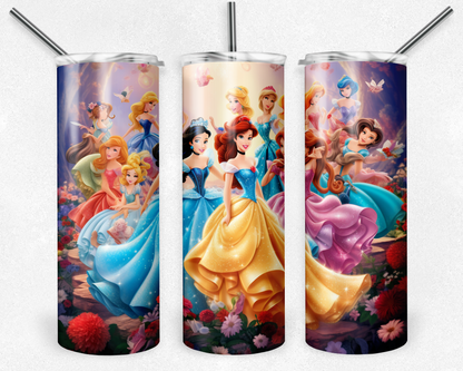 Disney Princess 20oz Sublimation Tumbler Designs, Princess Straight Skinny Tumbler Wrap PNG