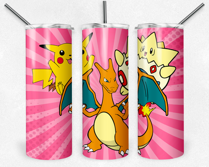 Pokemon 20oz Sublimation Tumbler Designs, Anime Straight Skinny Tumbler Wrap PNG