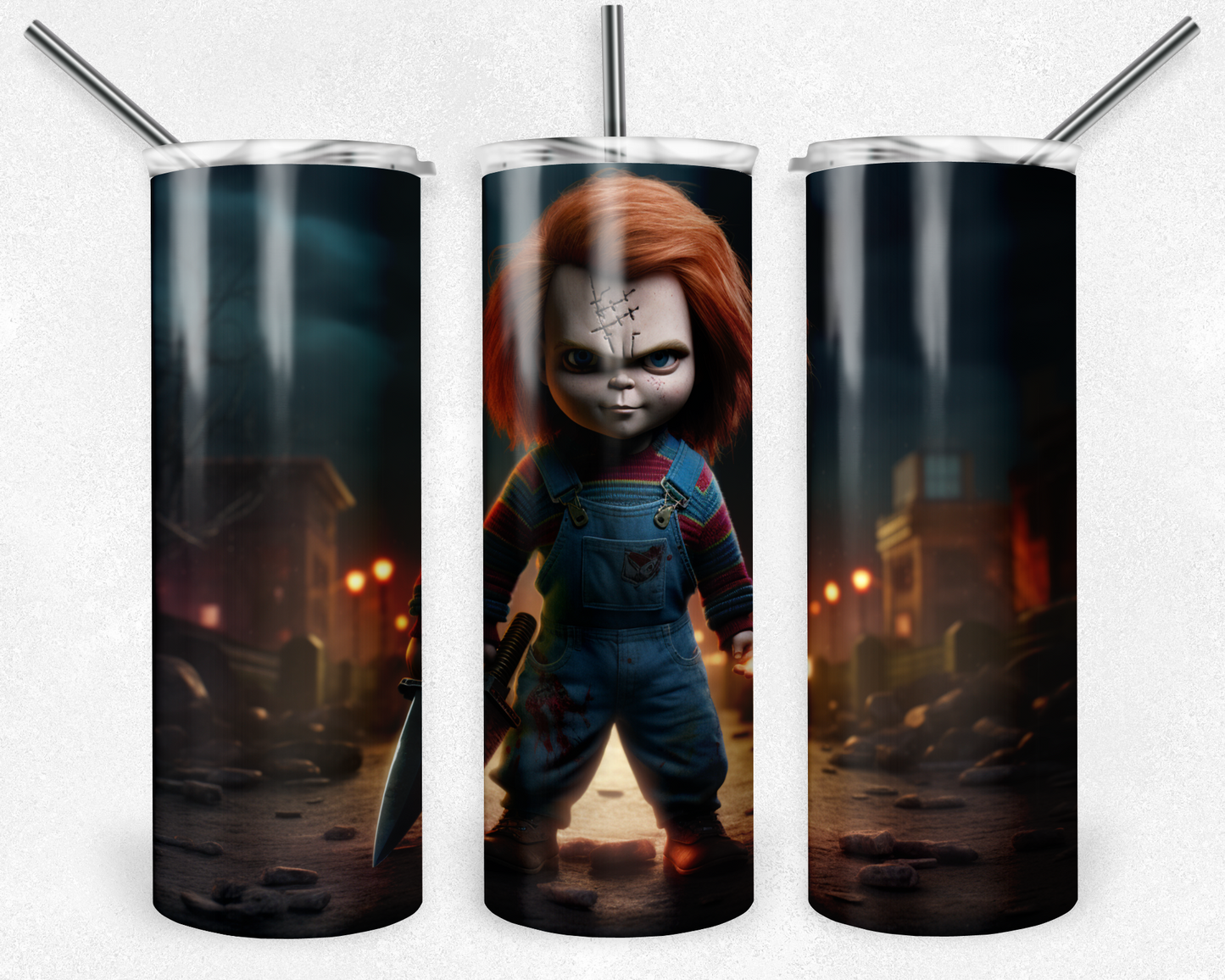 Chucky 20oz Sublimation Tumbler Designs, Horror Straight Skinny Tumbler Wrap PNG