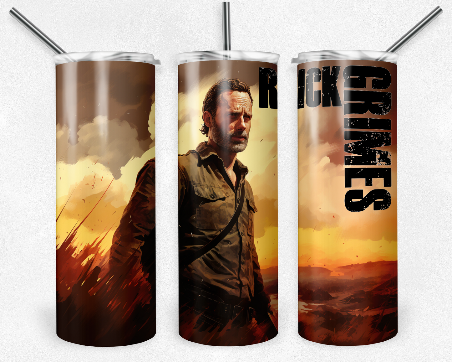 Rick Grimes 20oz Sublimation Tumbler Designs, The Walking Dead Straight Skinny Tumbler Wrap PNG