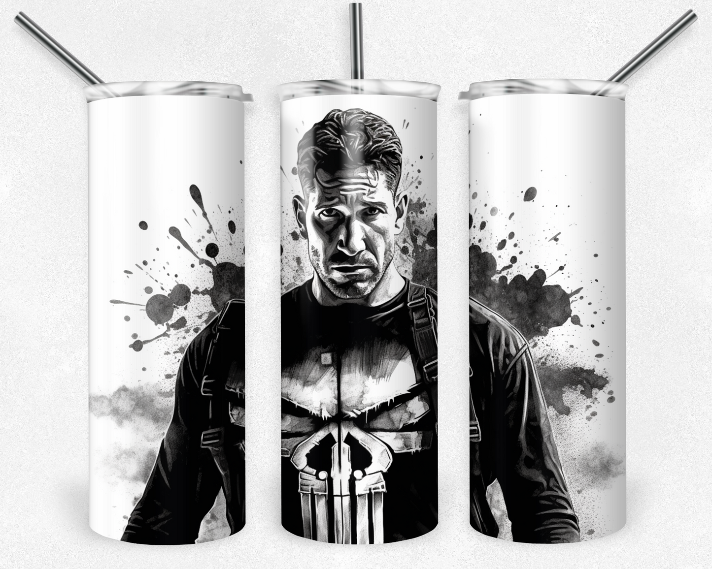 Punisher 20oz Sublimation Tumbler Designs, Marvel Superhero Straight Skinny Tumbler Wrap PNG