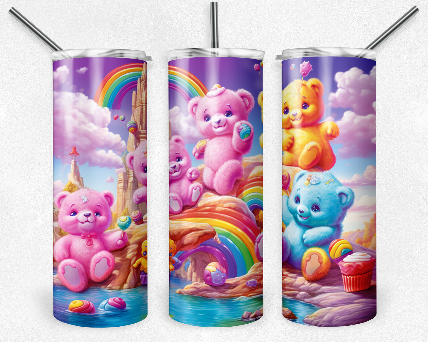 Care Bears 20oz Sublimation Tumbler Designs, Teddy Bear Straight Skinny Tumbler Wrap PNG