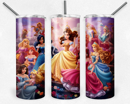 Disney Princess 20oz Sublimation Tumbler Designs, Princess Straight Skinny Tumbler Wrap PNG