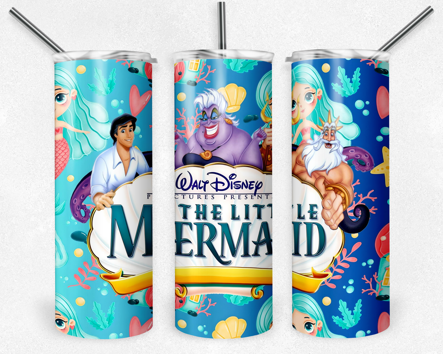 Little Mermaid 20oz Sublimation Tumbler Designs, Disney Cartoon Straight Skinny Tumbler Wrap PNG