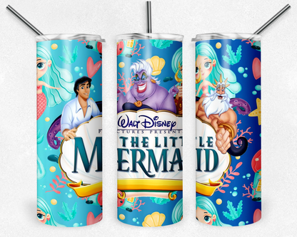 Little Mermaid 20oz Sublimation Tumbler Designs, Disney Cartoon Straight Skinny Tumbler Wrap PNG