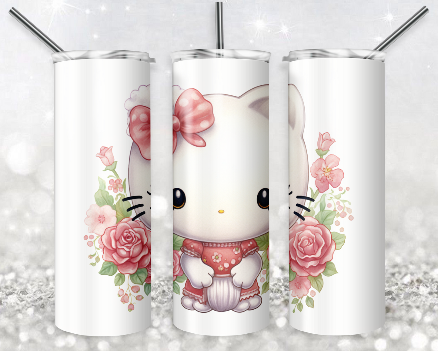 Kawaii Kitty 20oz Sublimation Tumbler Designs, Hello Kitty Straight Skinny Tumbler Wrap PNG