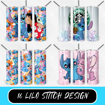 Lilo and Stitch 20oz Sublimation Tumbler Designs, Cartoon Straight Skinny Tumbler Wrap PNG