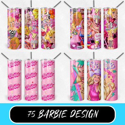 Barbie 20oz Sublimation Tumbler Designs, Barbie Straight Skinny Tumbler Wrap PNG