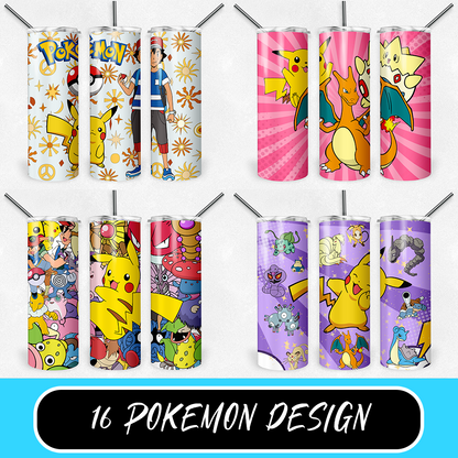 Pokemon 20oz Sublimation Tumbler Designs, Anime Straight Skinny Tumbler Wrap PNG