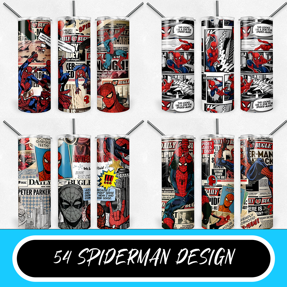 Spiderman 20oz Sublimation Tumbler Designs, Superhero Straight Skinny Tumbler Wrap PNG