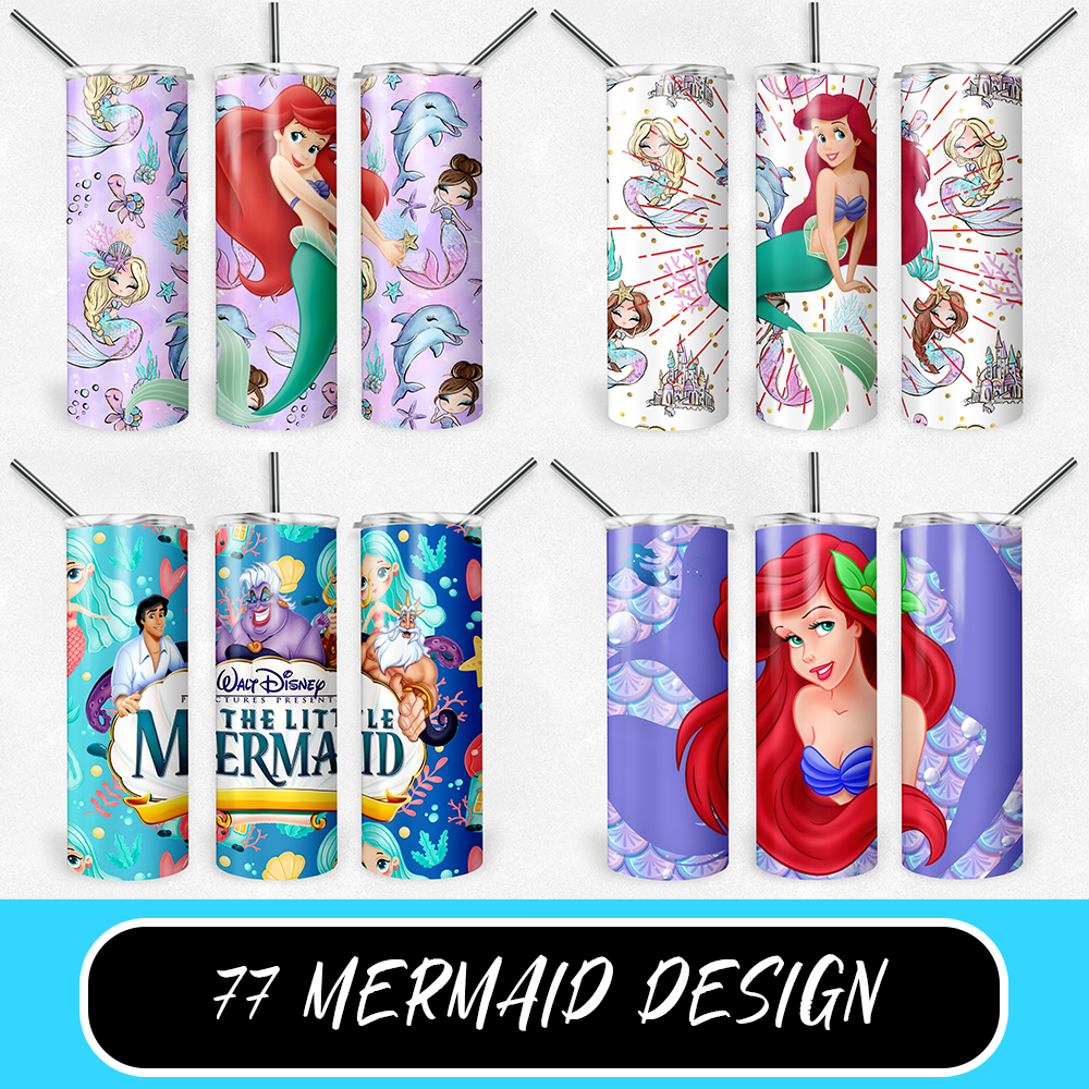 Little Mermaid 20oz Sublimation Tumbler Designs, Disney Cartoon Straight Skinny Tumbler Wrap PNG