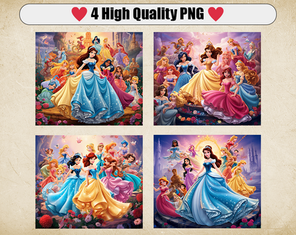 Disney Princess 20oz Sublimation Tumbler Designs, Princess Straight Skinny Tumbler Wrap PNG