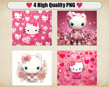 Kawaii Kitty 20oz Sublimation Tumbler Designs, Hello Kitty Straight Skinny Tumbler Wrap PNG