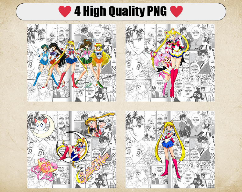 Sailor Moon 20oz Sublimation Tumbler Designs, Anime Straight Skinny Tumbler Wrap PNG