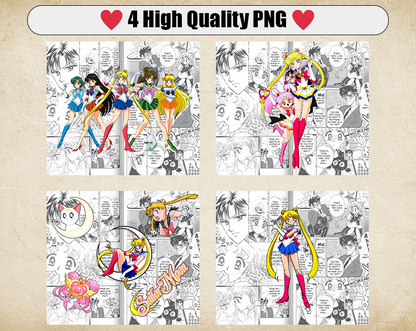 Sailor Moon 20oz Sublimation Tumbler Designs, Anime Straight Skinny Tumbler Wrap PNG