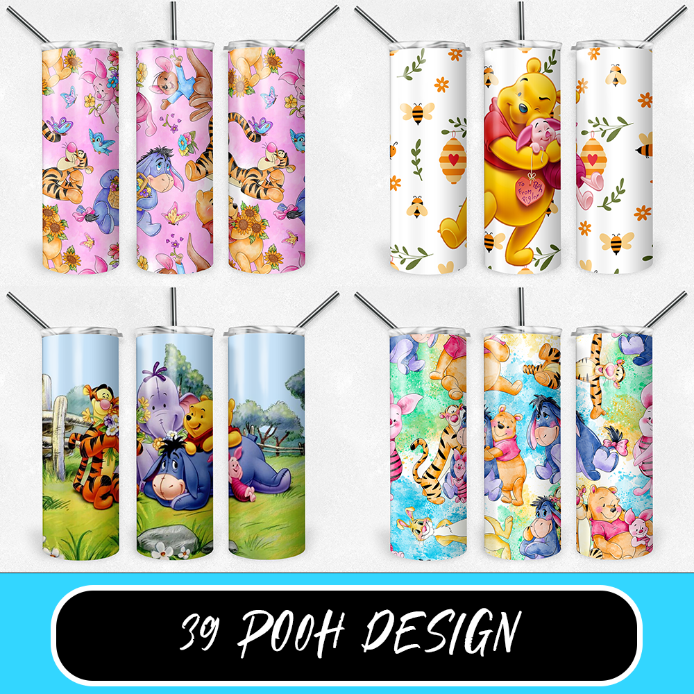 Winnie the Pooh 20oz Sublimation Tumbler Designs, Cartoon Straight Skinny Tumbler Wrap PNG