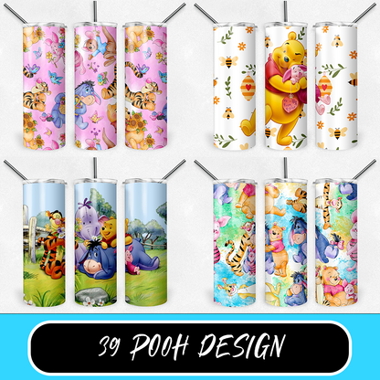 Winnie the Pooh 20oz Sublimation Tumbler Designs, Cartoon Straight Skinny Tumbler Wrap PNG