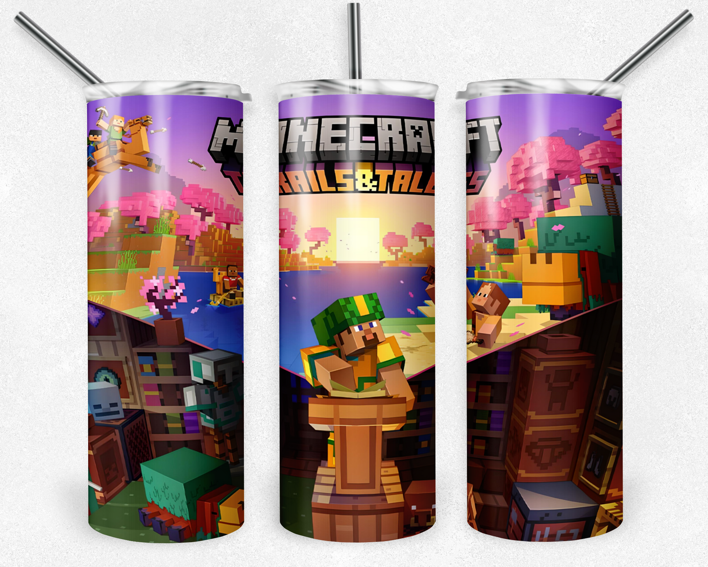 Minecraft 20oz Sublimation Tumbler Designs, Game Straight Skinny Tumbler Wrap PNG