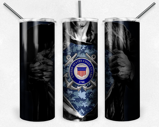 USA Cost Guard 20oz Sublimation Tumbler Designs, Military Straight Skinny Tumbler Wrap PNG