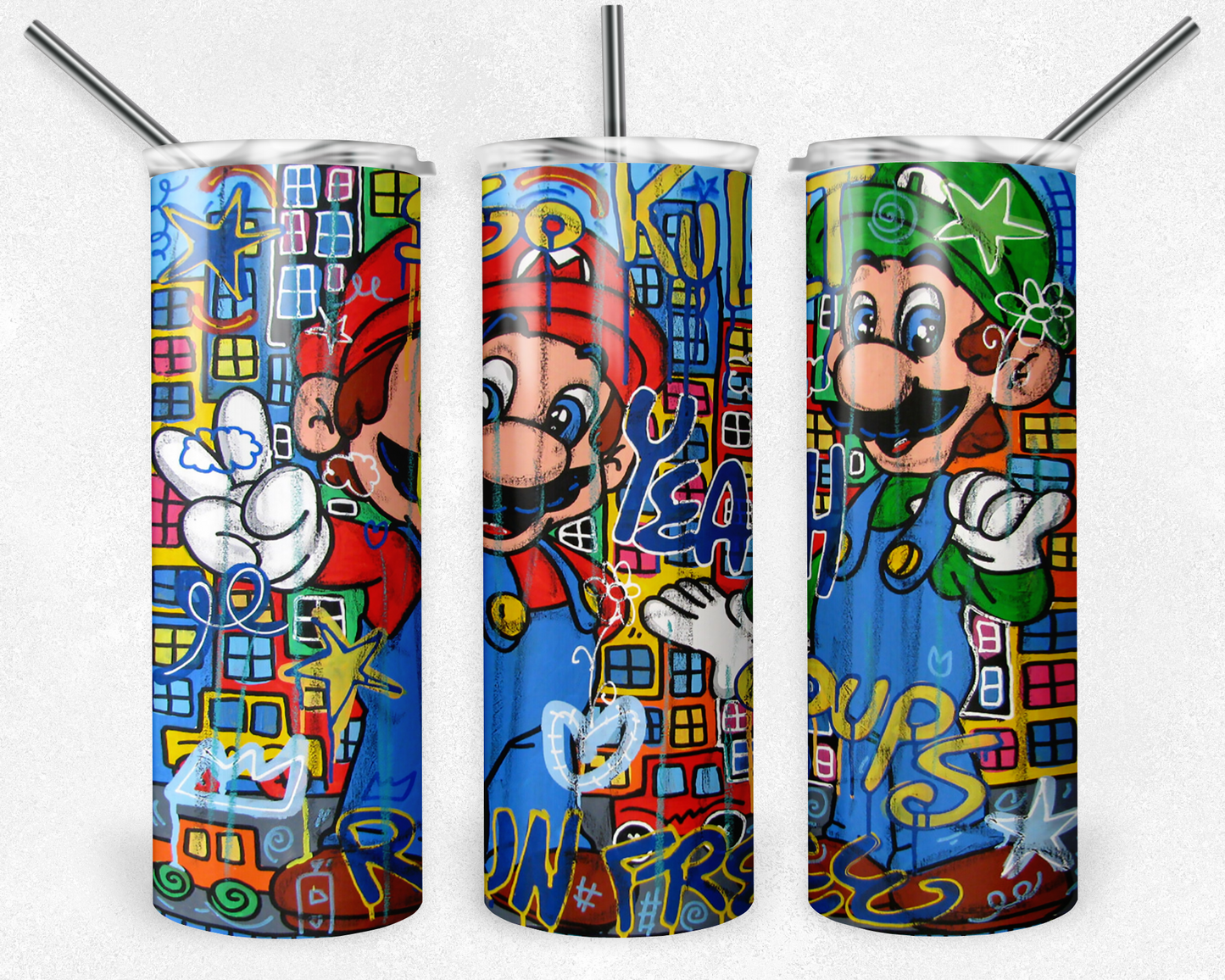 Super Mario 20oz Sublimation Tumbler Designs, Game Straight Skinny Tumbler Wrap PNG