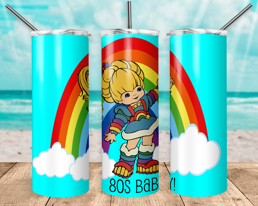 Rainbow Brite 20oz Sublimation Tumbler Designs, 90s Cartoon Straight Skinny Tumbler Wrap PNG