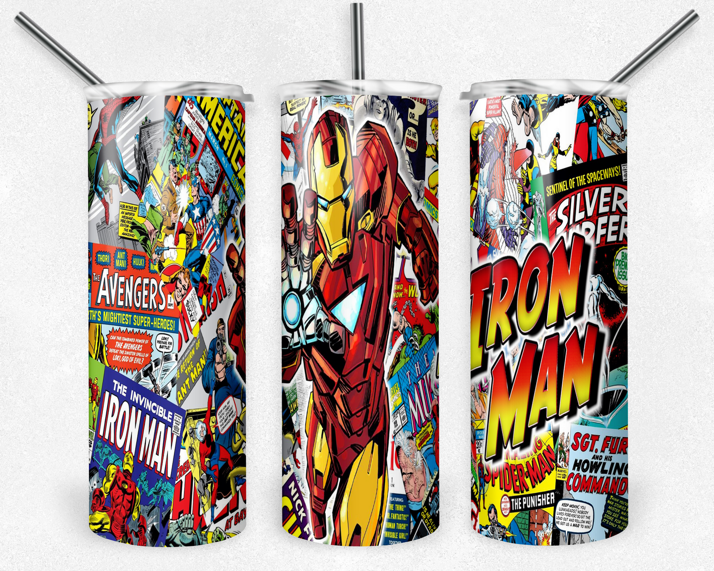 Iron Man 20oz Sublimation Tumbler Designs, Superhero Straight Skinny Tumbler Wrap PNG