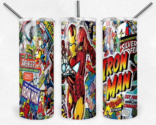 Iron Man 20oz Sublimation Tumbler Designs, Superhero Straight Skinny Tumbler Wrap PNG