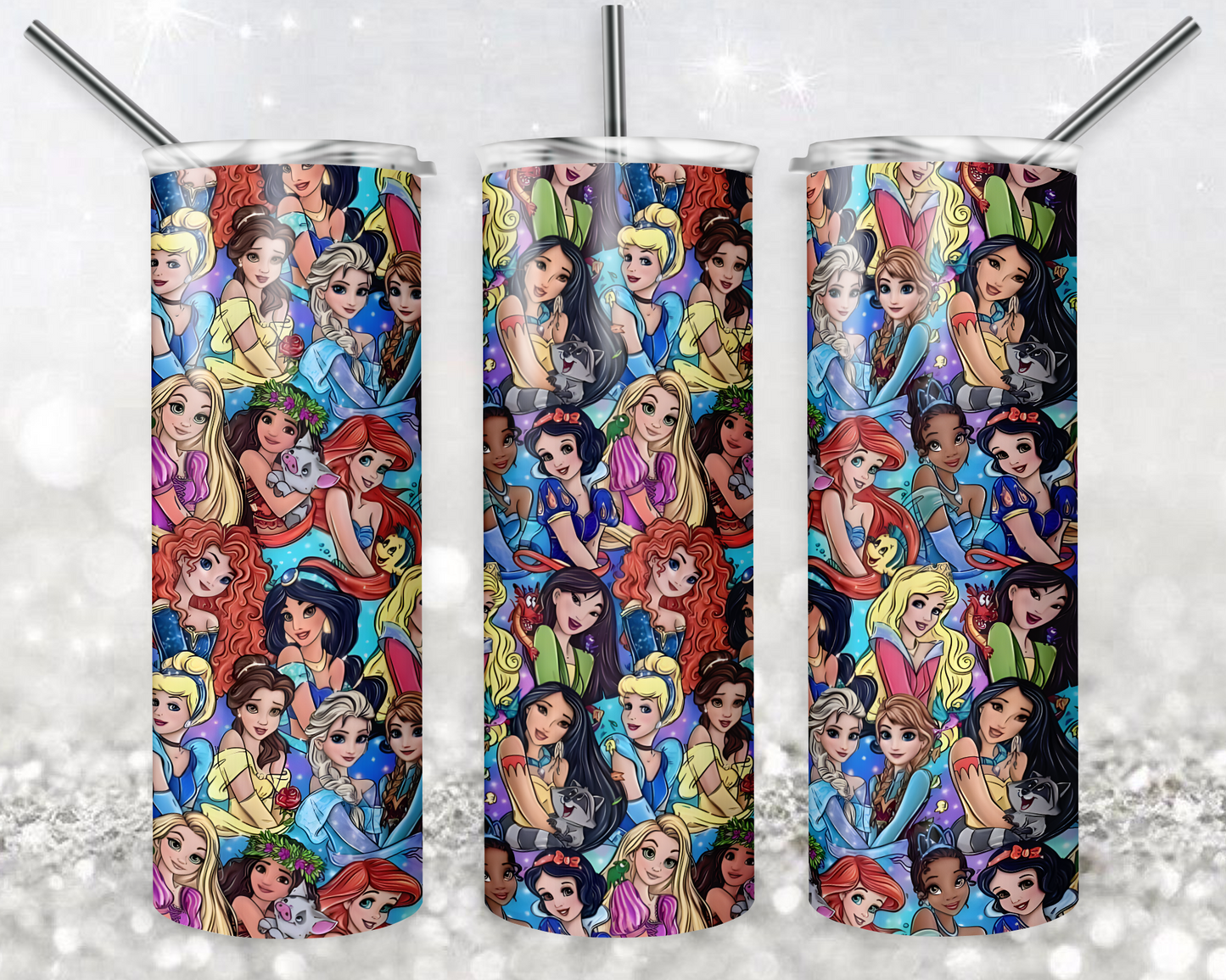 Disney Princess 20oz Sublimation Tumbler Designs, Disney Straight Skinny Tumbler Wrap PNG