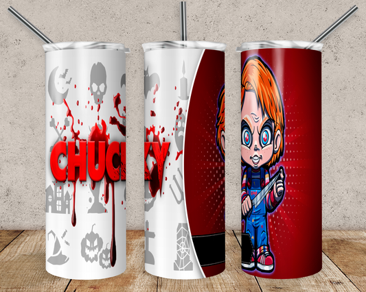 Chucky 20oz Sublimation Tumbler Designs, Horror Straight Skinny Tumbler Wrap PNG