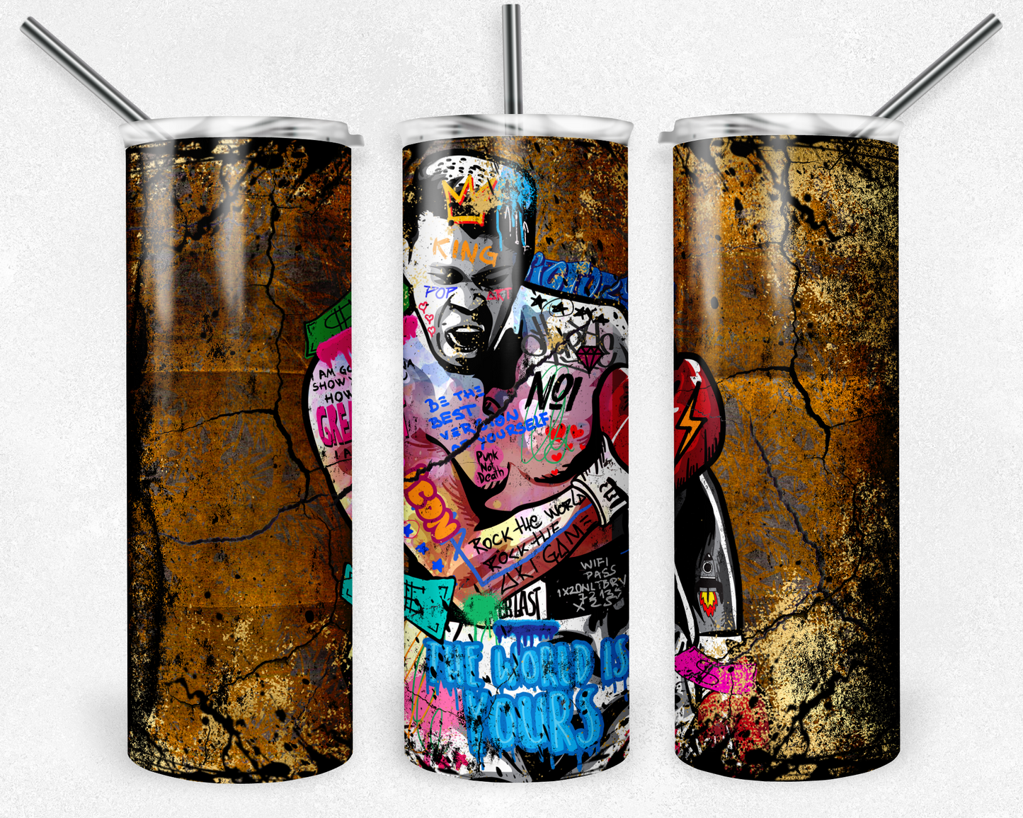 Muhammed Ali 20oz Sublimation Tumbler Designs, Muhammed Ali Straight Skinny Tumbler Wrap PNG