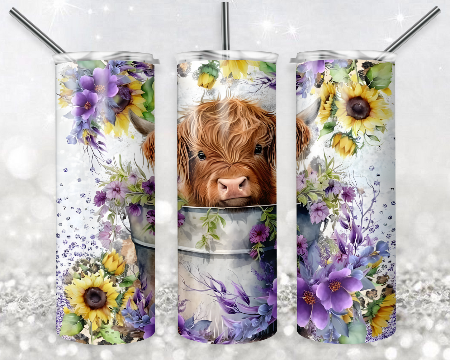 Highland Cow 20oz Sublimation Tumbler Designs, Baby Cow Straight Skinny Tumbler Wrap PNG