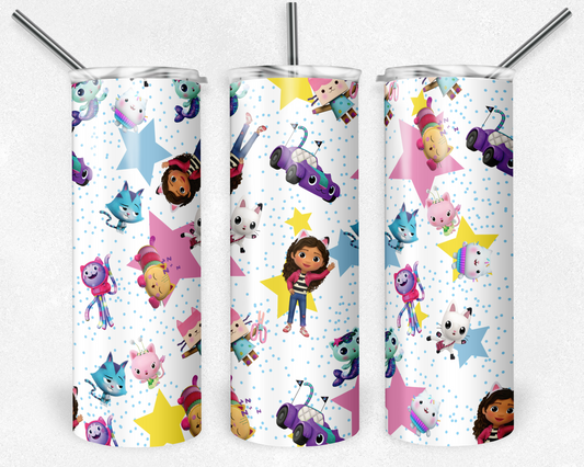 Gabby's Dollhouse 20oz Sublimation Tumbler Designs, Cartoon Straight Skinny Tumbler Wrap PNG