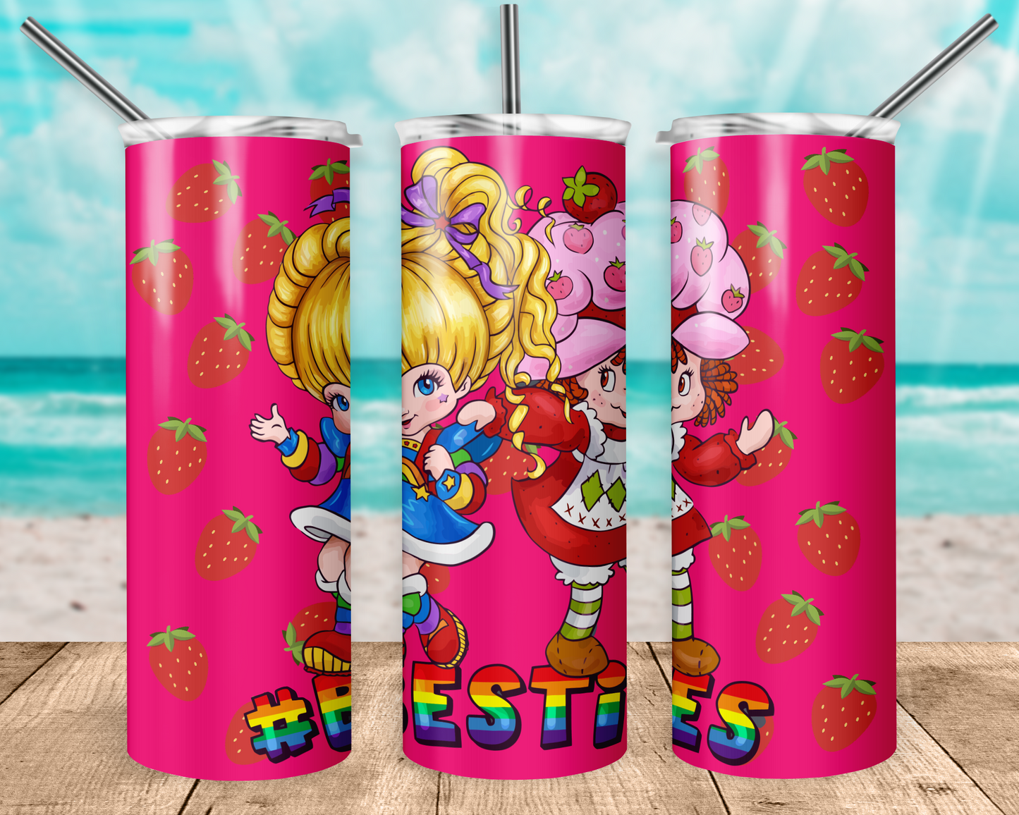 Besties 20oz Sublimation Tumbler Designs, Rainbow Brite Straight Skinny Tumbler Wrap PNG