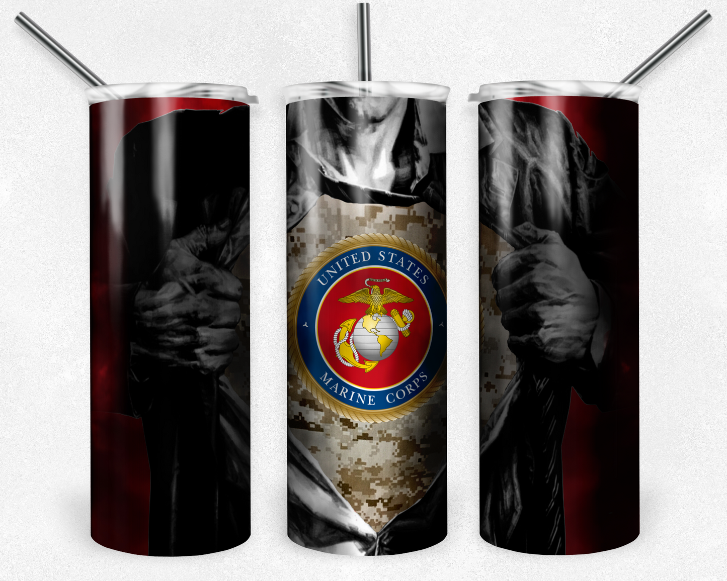 USA Marines 20oz Sublimation Tumbler Designs,  Marines Straight Skinny Tumbler Wrap PNG