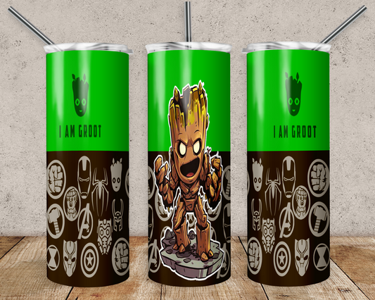 Guardians of the Galaxy 20oz Sublimation Tumbler Designs, Groot Straight Skinny Tumbler Wrap PNG