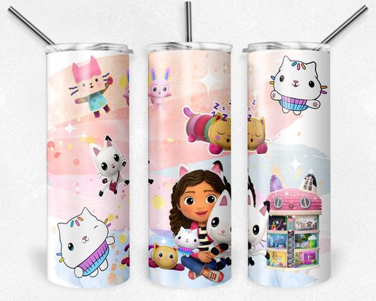 Gabby's Dollhouse 20oz Sublimation Tumbler Designs, Cartoon Straight Skinny Tumbler Wrap PNG