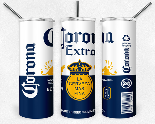 Corona Beer 20oz Sublimation Tumbler Designs, Beer Brands Straight Skinny Tumbler Wrap PNG