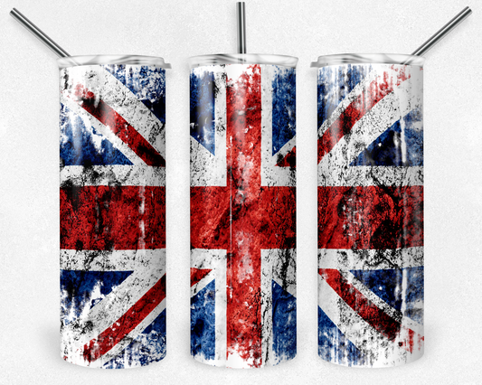 UK Flag 20oz Sublimation Tumbler Designs, United Kingdom Straight Skinny Tumbler Wrap PNG