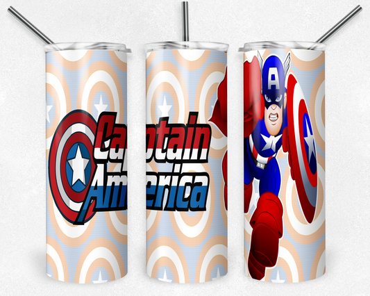 Captain America 20oz Sublimation Tumbler Designs, Superhero Straight Skinny Tumbler Wrap PNG