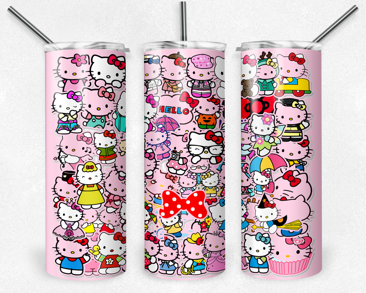 Kawaii Kitty 20oz Sublimation Tumbler Designs, Kawaii Kitty Straight Skinny Tumbler Wrap PNG